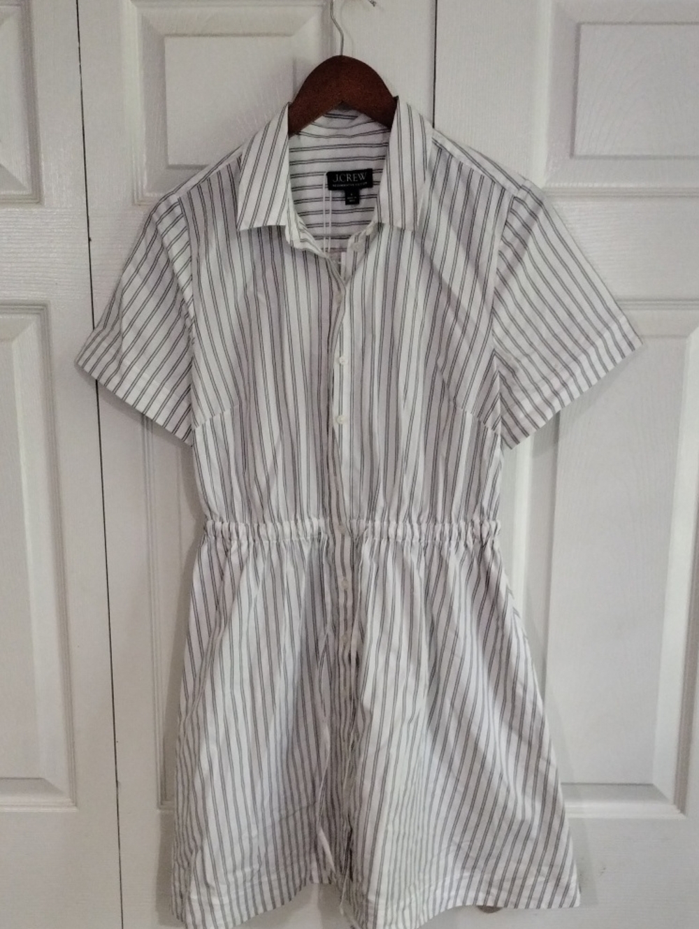 J. Crew Cerise Mini Shirt Dress Blac Stripes Cotton Poplin Size 4